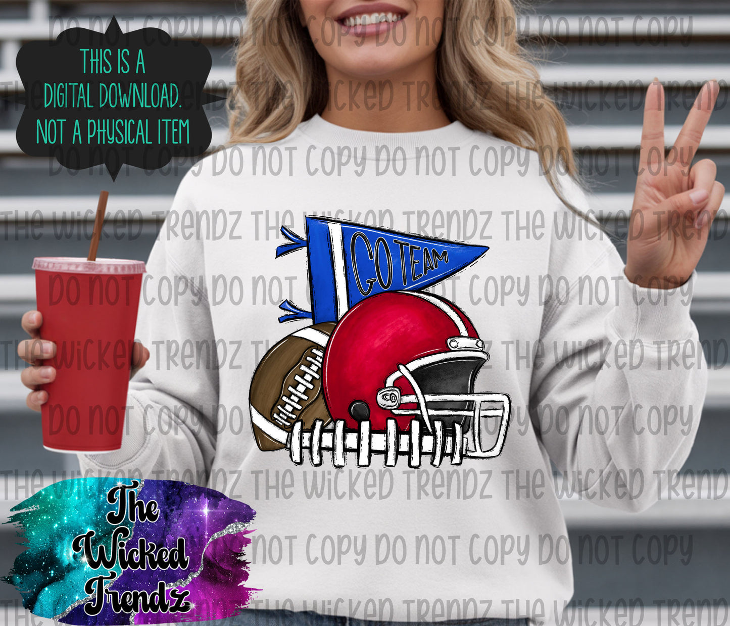 Red and Blue Football Cheer Team Digital Design