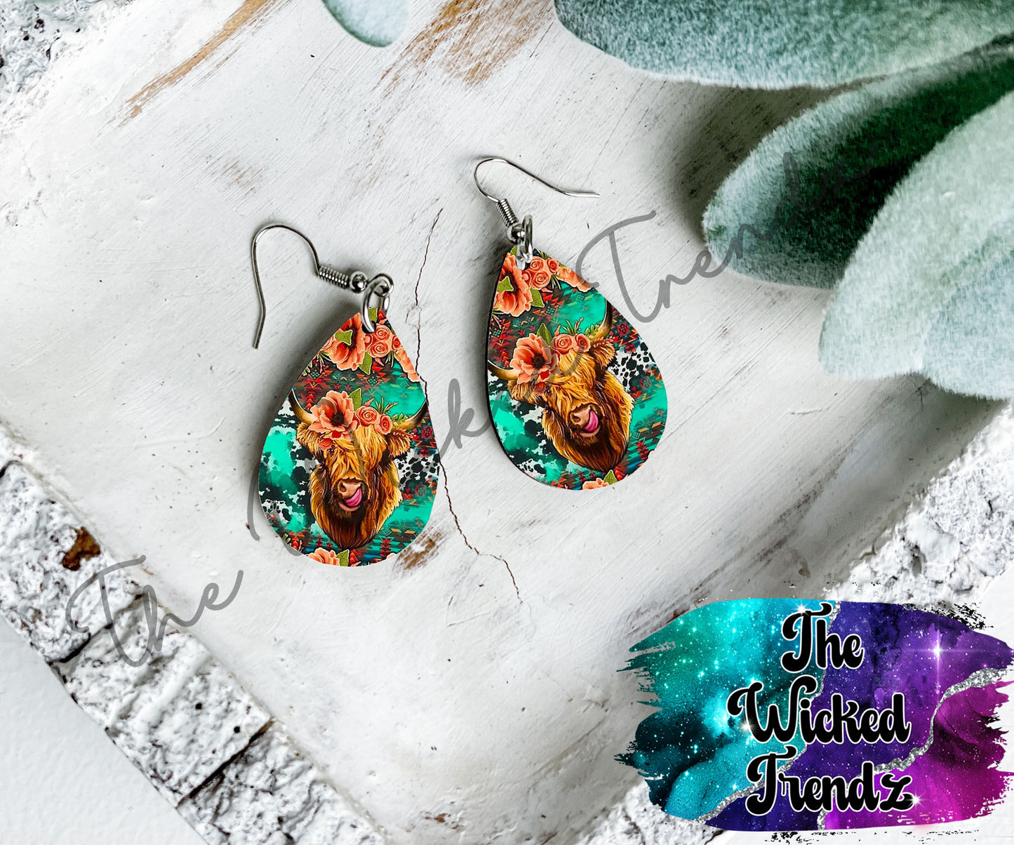 Cow Print Cow Highland Country Western Dangle Earrings Tear Drop Earring Lightweight Earring
