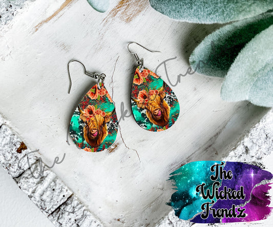 Cow Print Cow Highland Country Western Dangle Earrings Tear Drop Earring Lightweight Earring