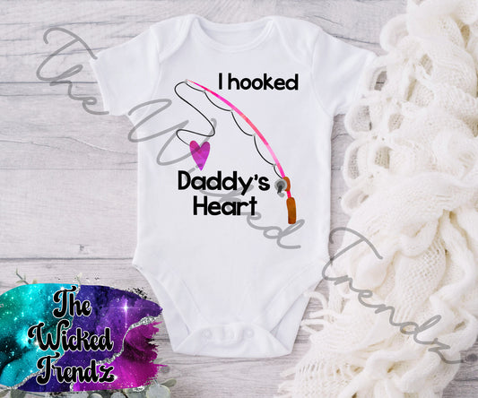 Baby Onesie© I Hooked Daddy's Heart Fishing Buddy Fisherman New Dad