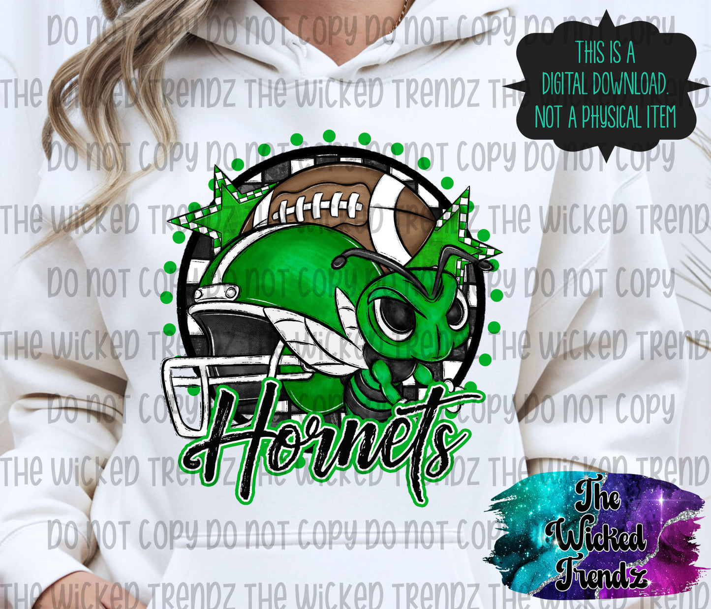 Green Hornets Football Mascot Digital Design