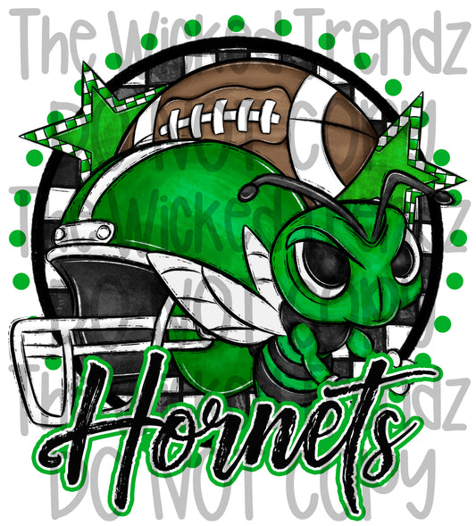 Green Hornets Football Mascot Digital Design