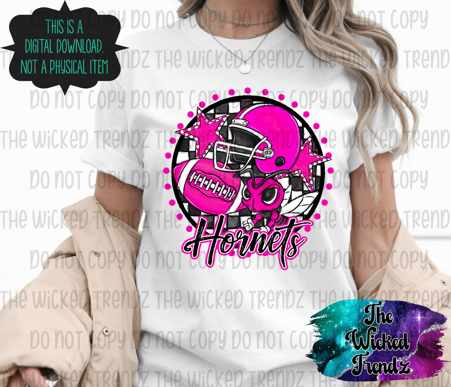 Hornets Pink Out Football Cheer Mascot Digital Design October Awareness