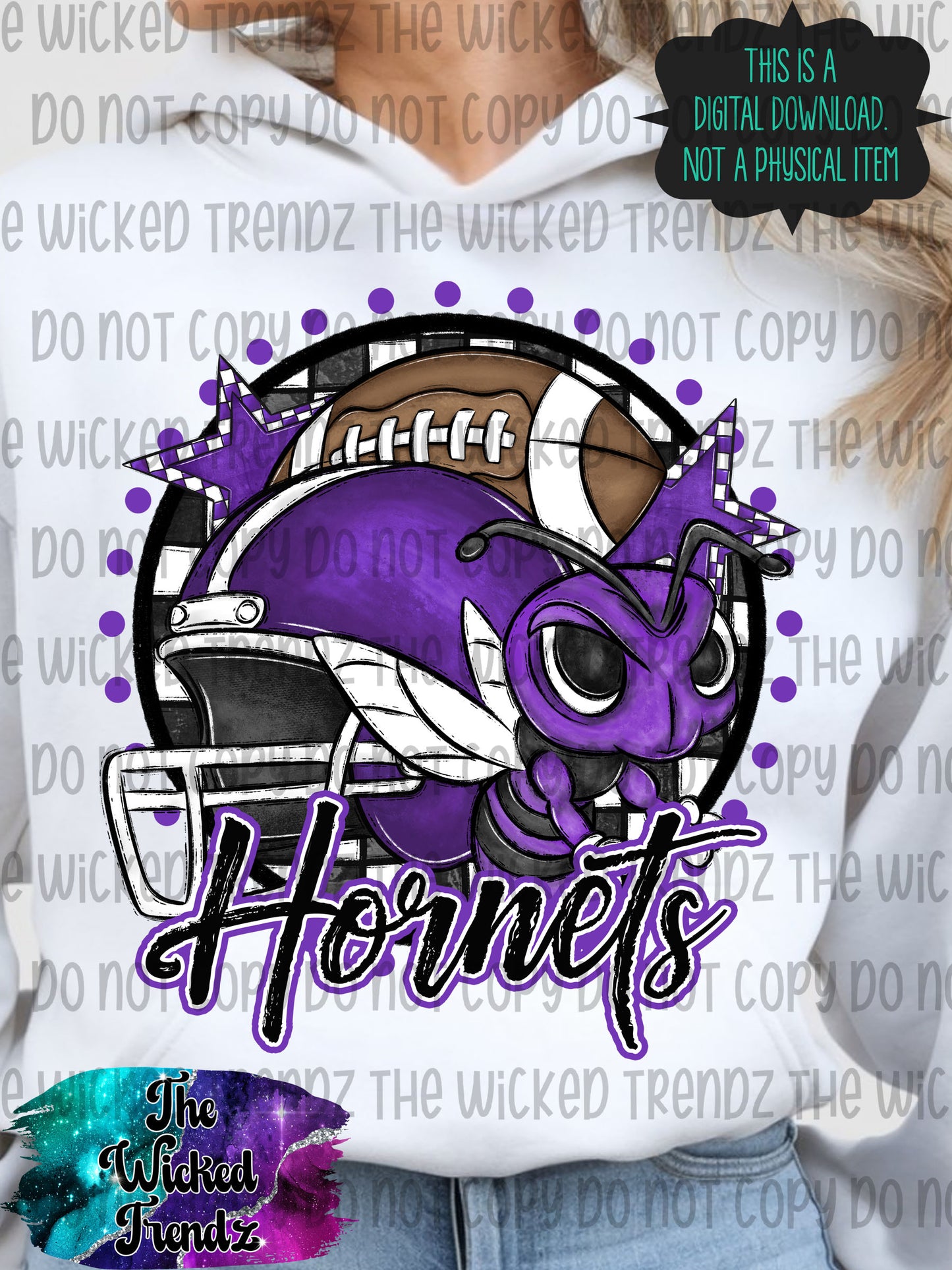 Purple Hornets Football Mascot Digital Design