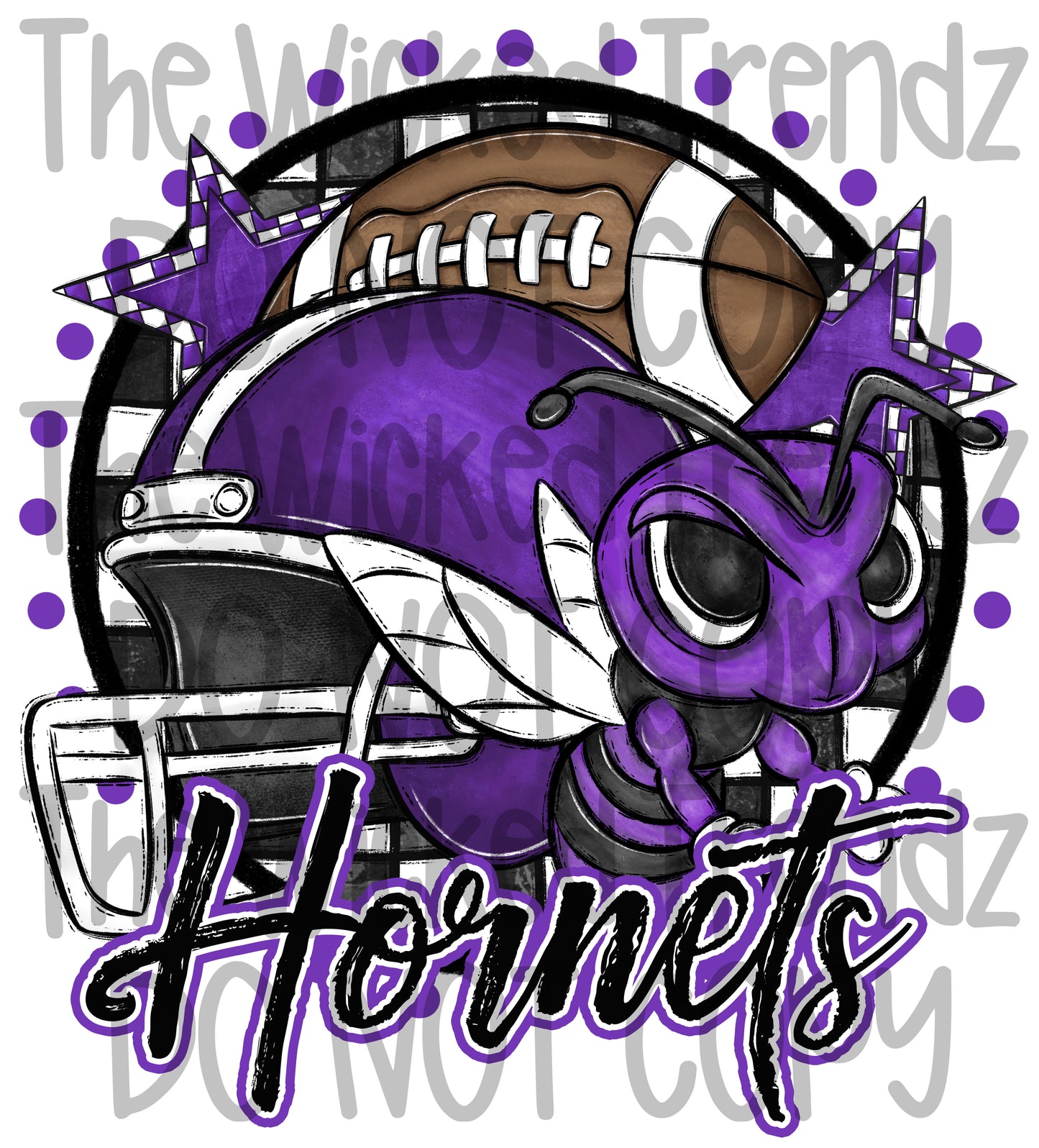Purple Hornets Football Mascot Digital Design