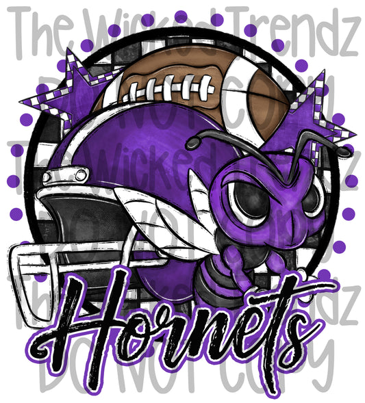 Purple Hornets Football Mascot Digital Design