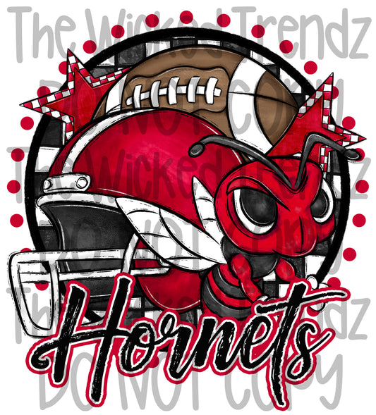 Red Hornets Football Mascot Digital Design