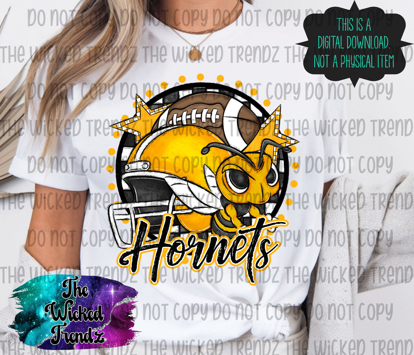 Yellow Hornets Football Mascot Digital Design