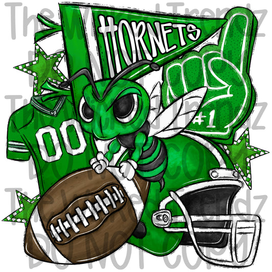 Green Hornets Football Team Mascot Digital Design