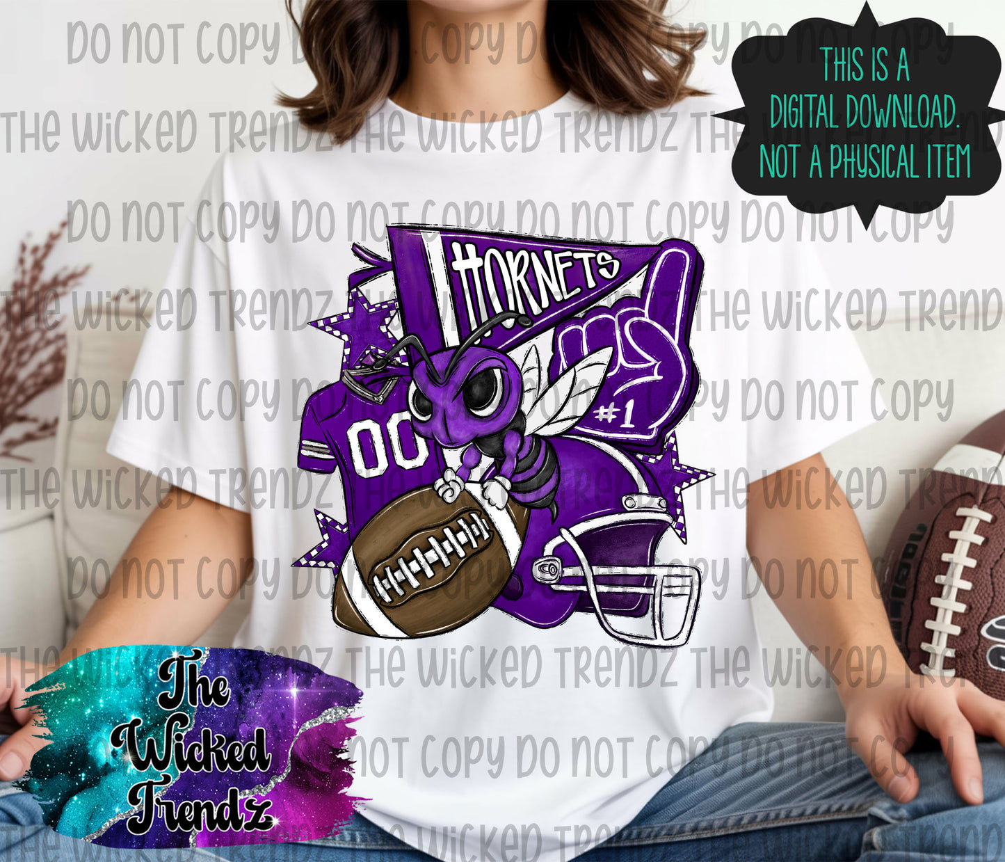 Purple Hornets Football Mascot Digital Design