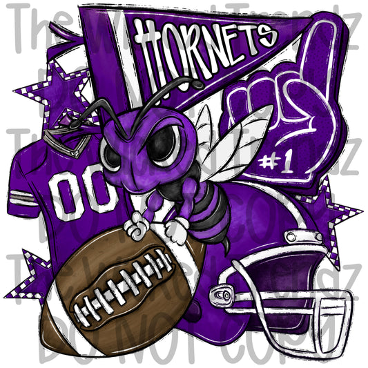 Purple Hornets Football Team Mascot Digital Design