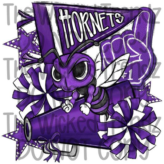 Hornets Purple Cheer Cheerleading Cheerleader Mascot Digital Design Spirit Shirt Design