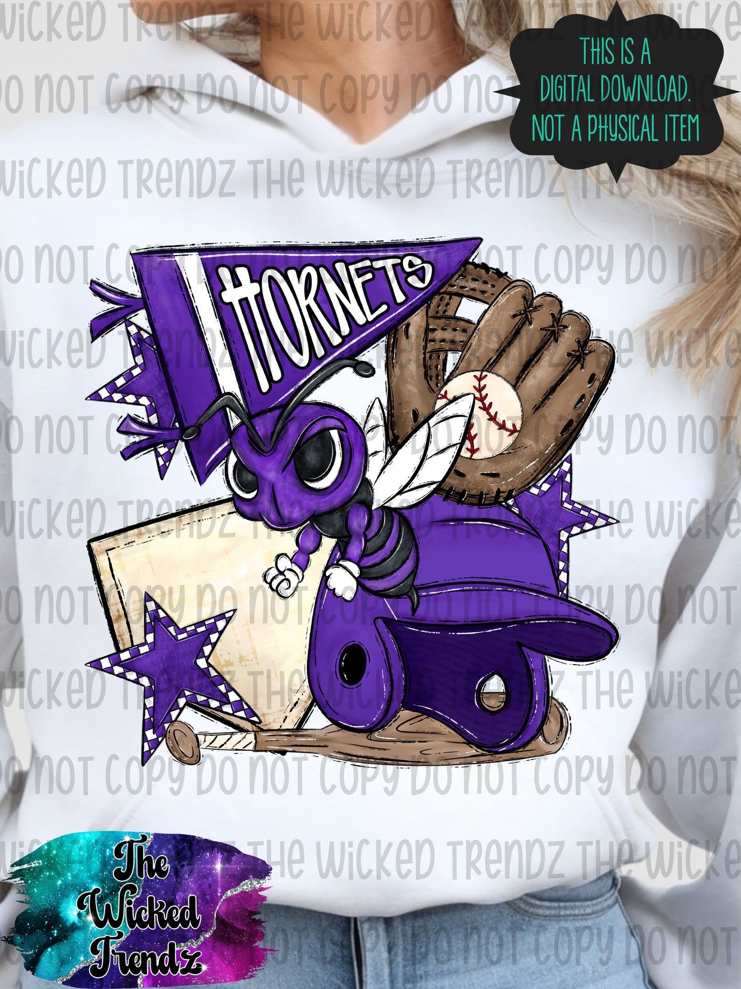 Hornets Purple Baseball Team Mascot Digital Design