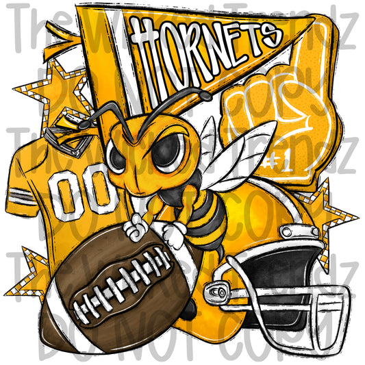 Yellow Hornets Football Mascot Digital Design