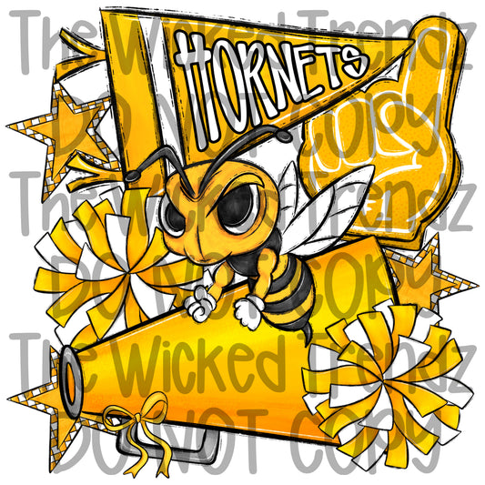 Hornets Yellow Cheer Cheerleading Cheerleader Mascot Digital Design Spirit Shirt Design