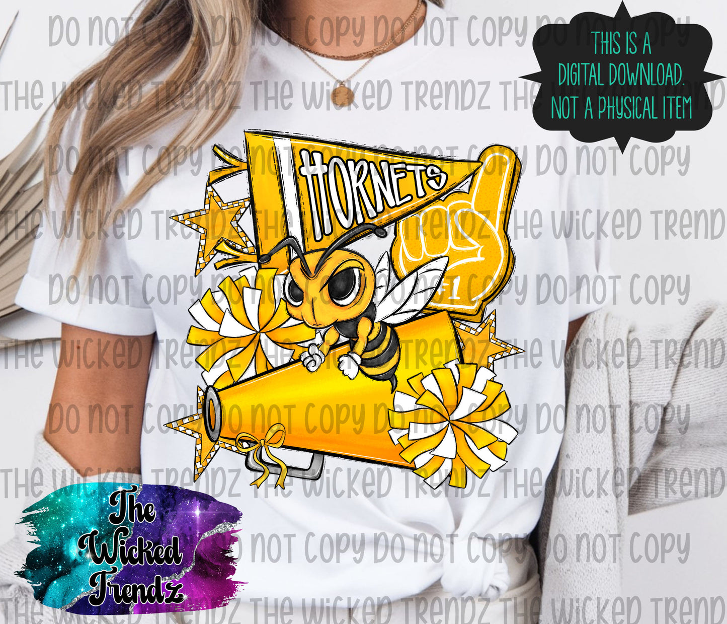 Hornets Yellow Cheer Cheerleading Cheerleader Mascot Digital Design Spirit Shirt Design
