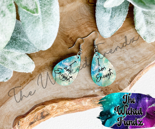 I  Am Enough Cross Jesus Church Dangle Earrings Tear Drop Earring Lightweight Earring