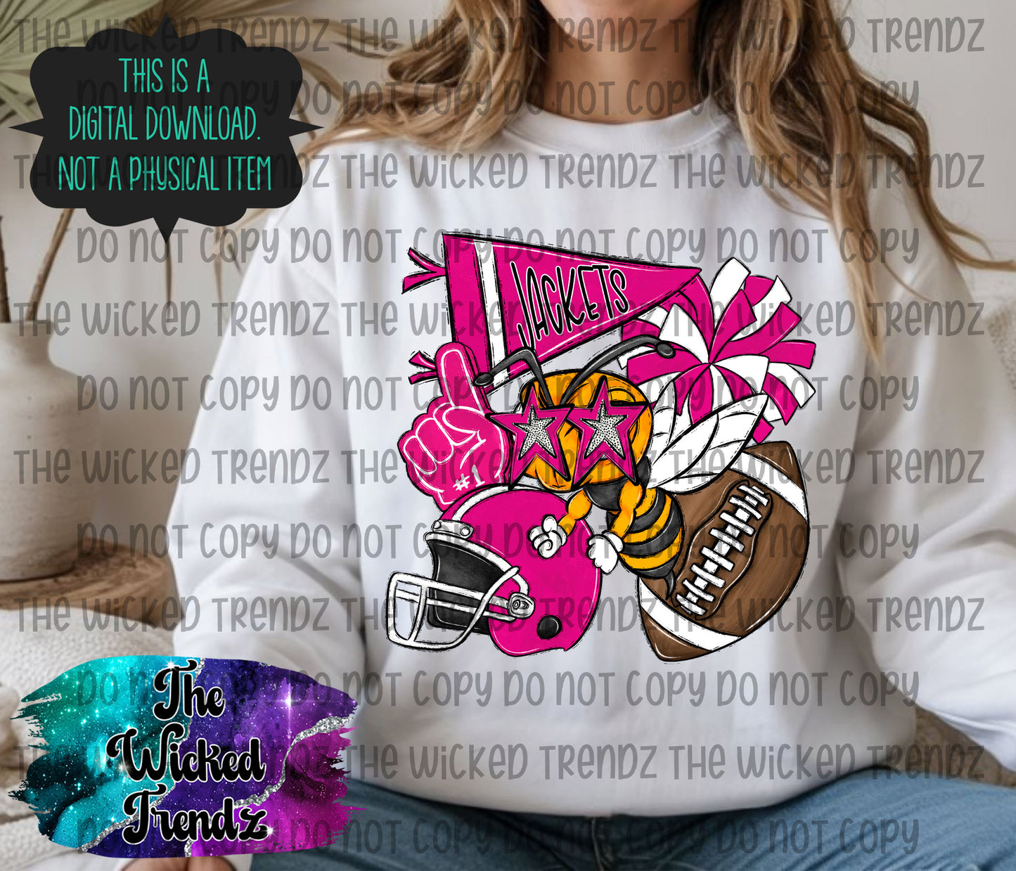 Jackets Pink Out Football Cheer Mascot Digital Design October Awareness