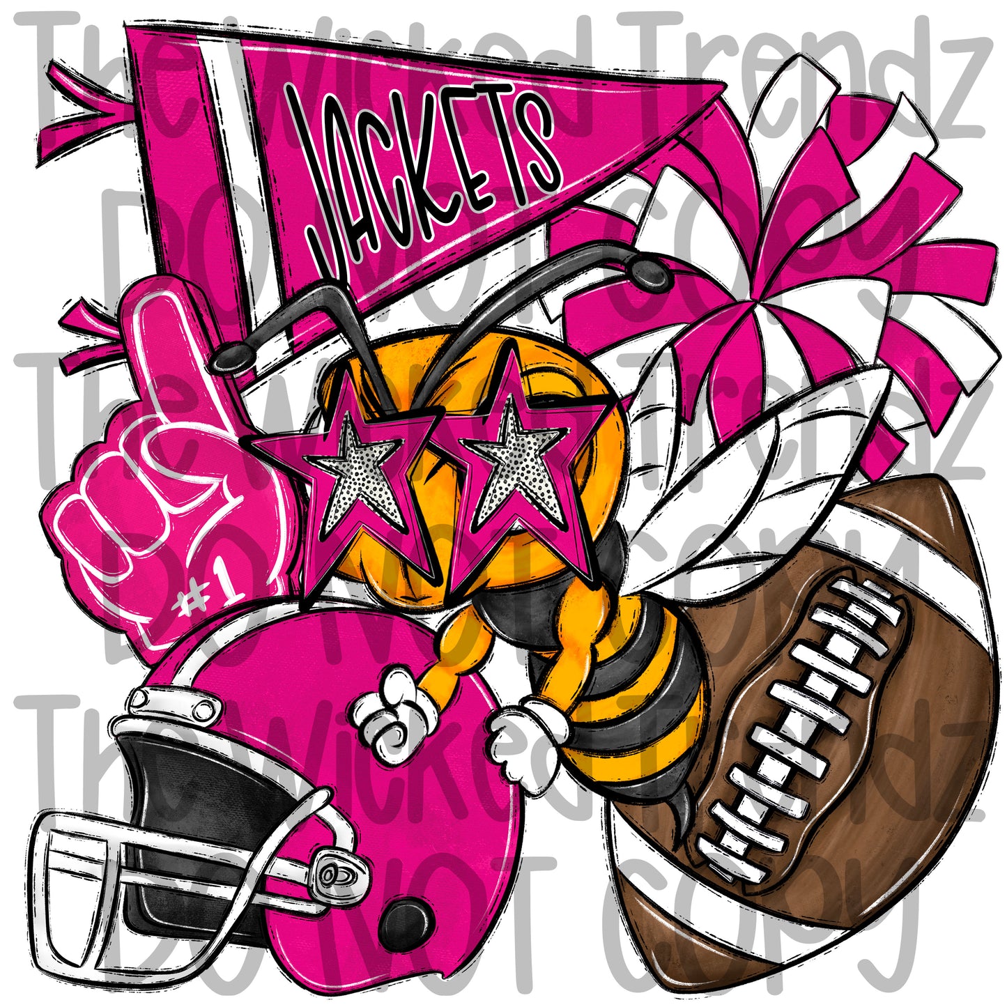 Jackets Pink Out Football Cheer Mascot Digital Design October Awareness