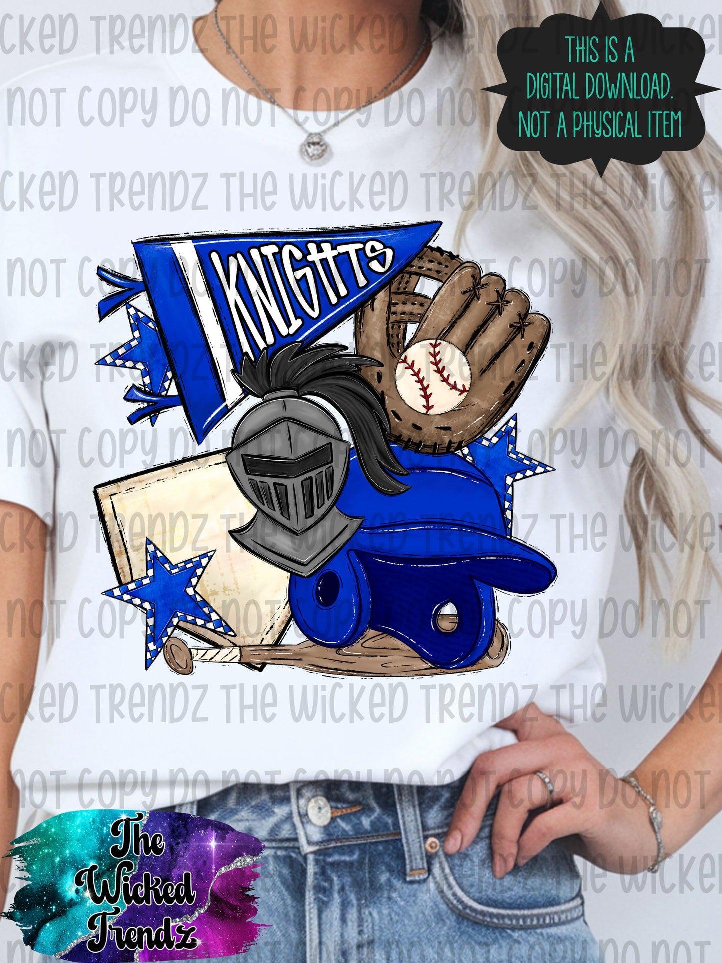 Knights Blue Baseball Team Mascot Digital Design
