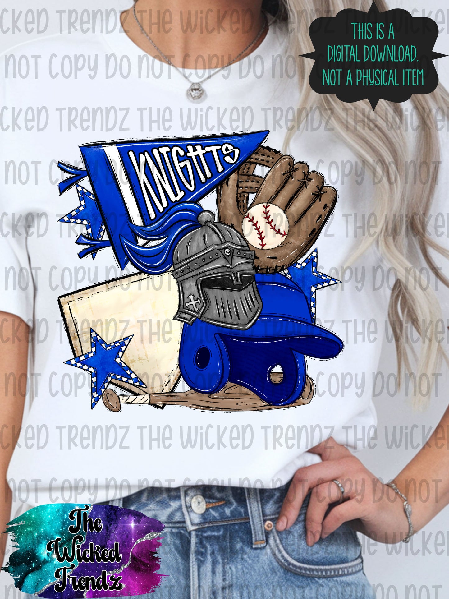 Knights Blue Baseball Team Mascot Digital Design