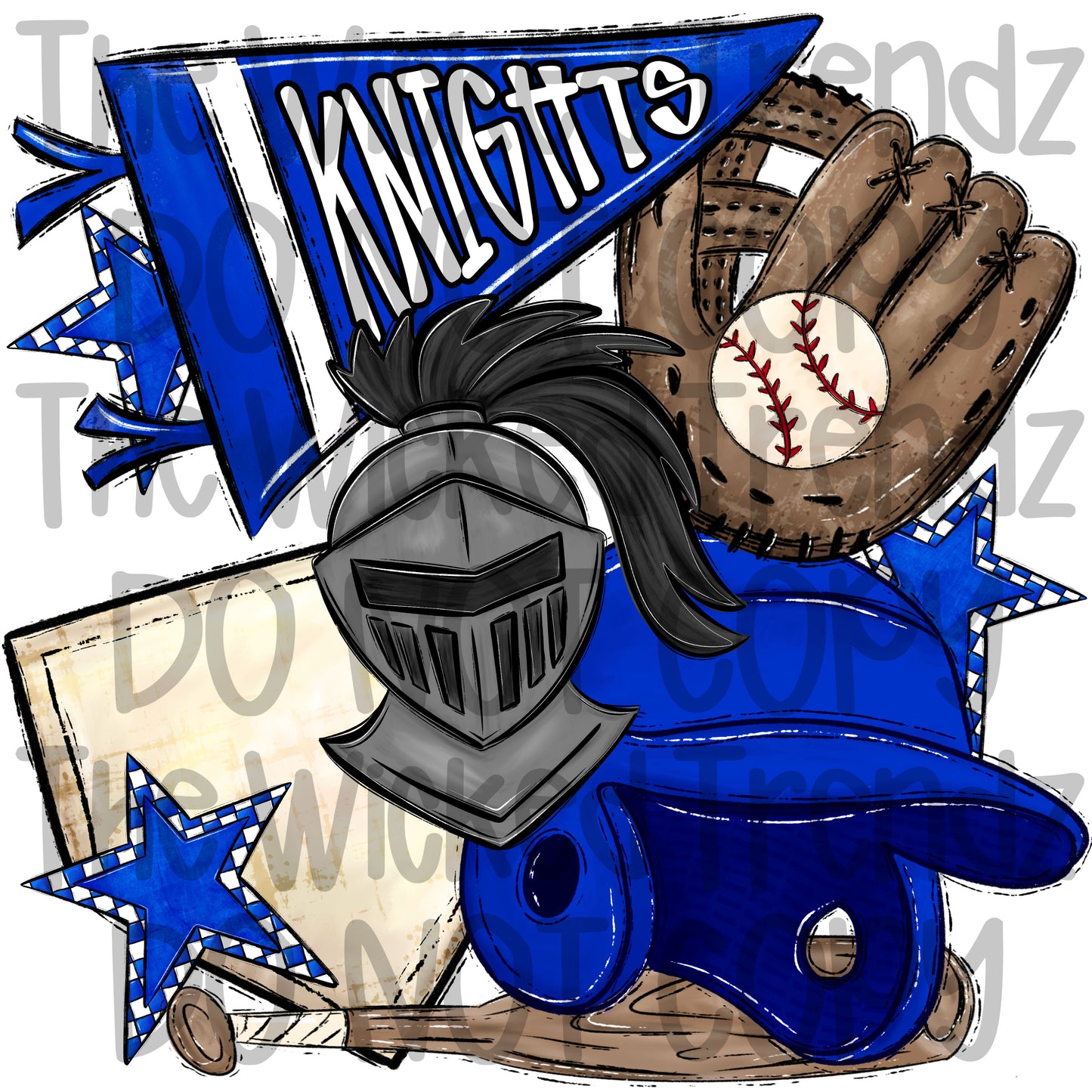 Knights Blue Baseball Team Mascot Digital Design