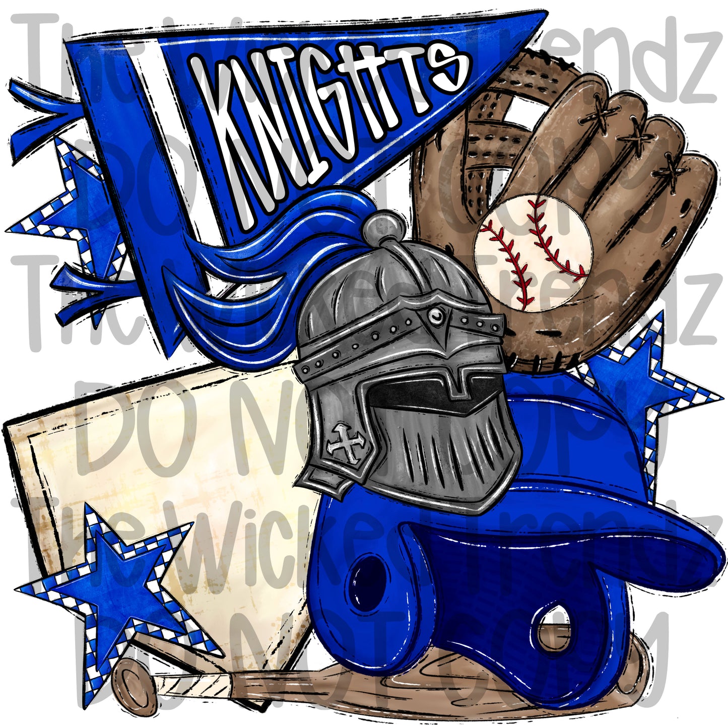 Knights Blue Baseball Team Mascot Digital Design