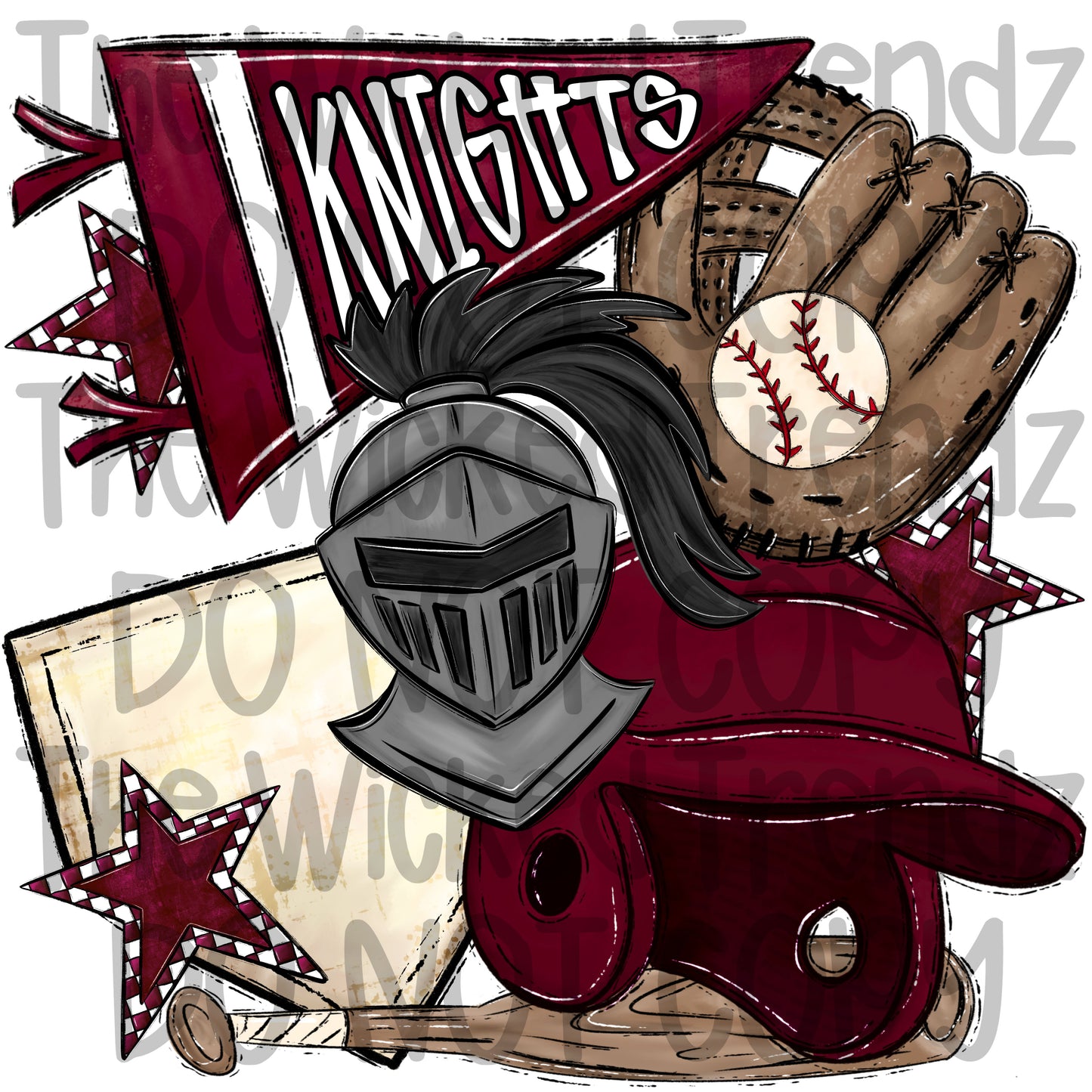 Knights Maroon Baseball Team Mascot Digital Design