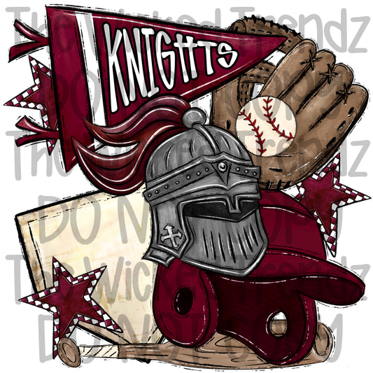 Knights Maroon Baseball Team Mascot Digital Design