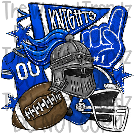 Knights Blue Football Team Mascot Digital Design
