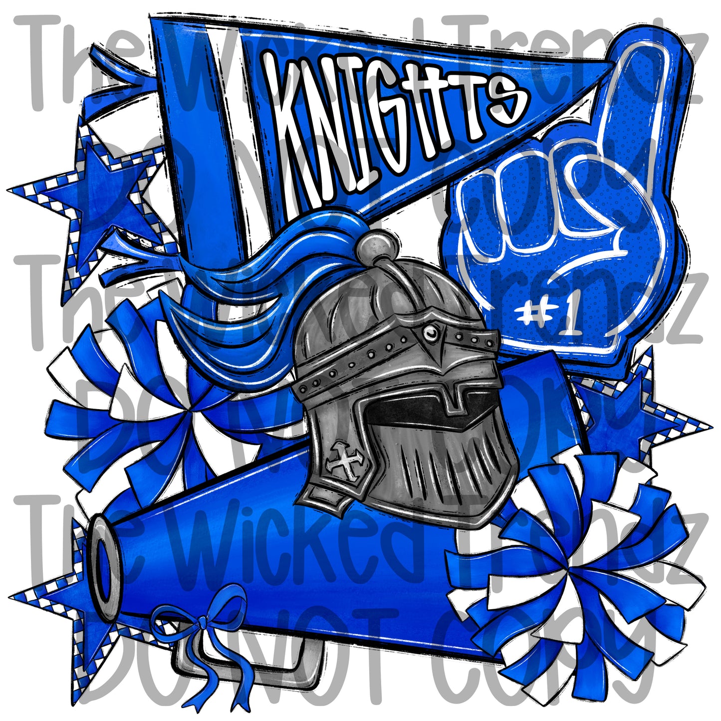 Knights Blue Cheer Cheerleading Cheerleader Mascot Digital Design Spirit Shirt Design