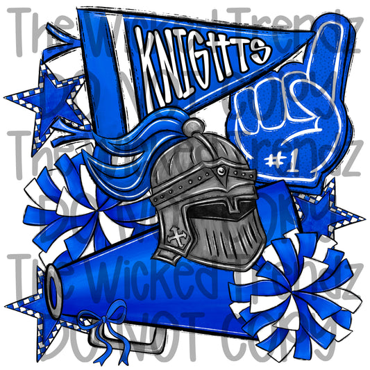 Knights Blue Cheer Cheerleading Cheerleader Mascot Digital Design Spirit Shirt Design