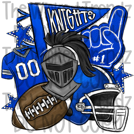 Knights Blue Football Team Mascot Digital Design