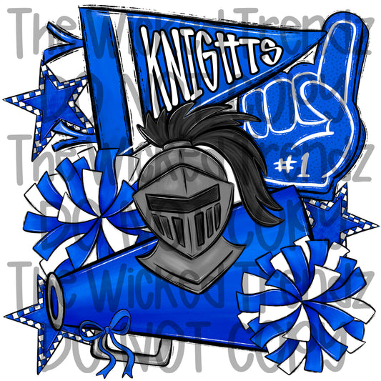 Knights Blue Cheer Cheerleading Cheerleader Mascot Digital Design Spirit Shirt Design