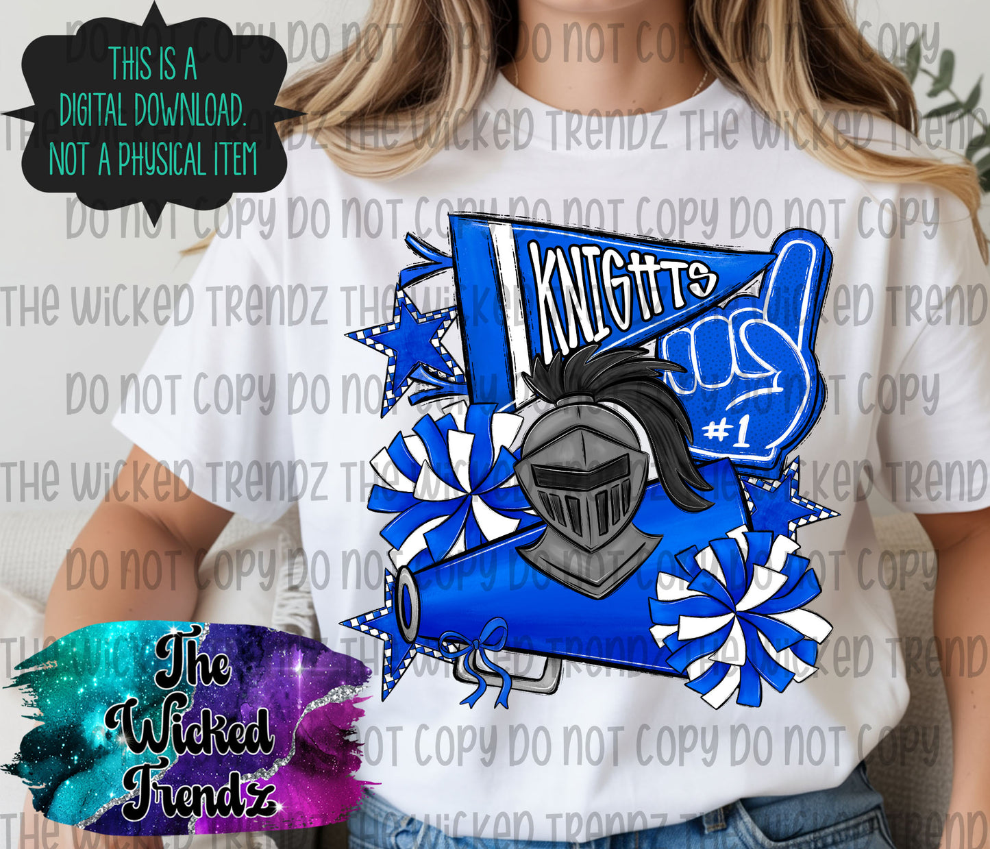 Knights Blue Cheer Cheerleading Cheerleader Mascot Digital Design Spirit Shirt Design