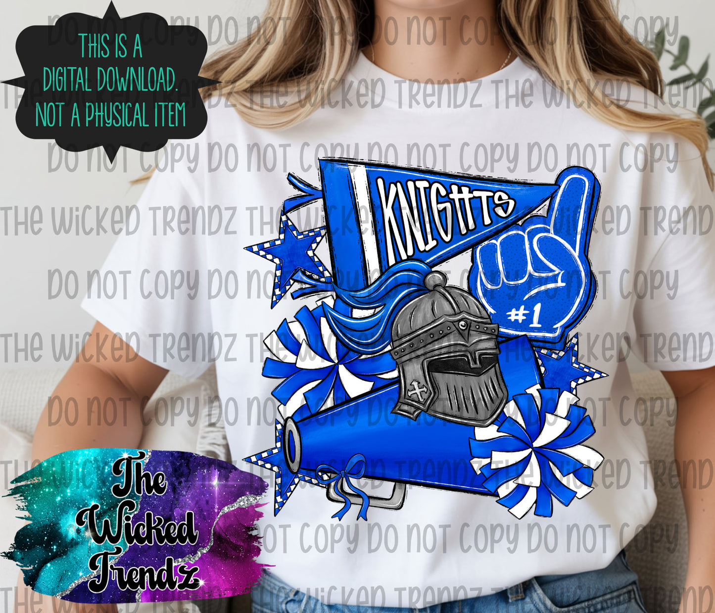 Knights Blue Cheer Cheerleading Cheerleader Mascot Digital Design Spirit Shirt Design