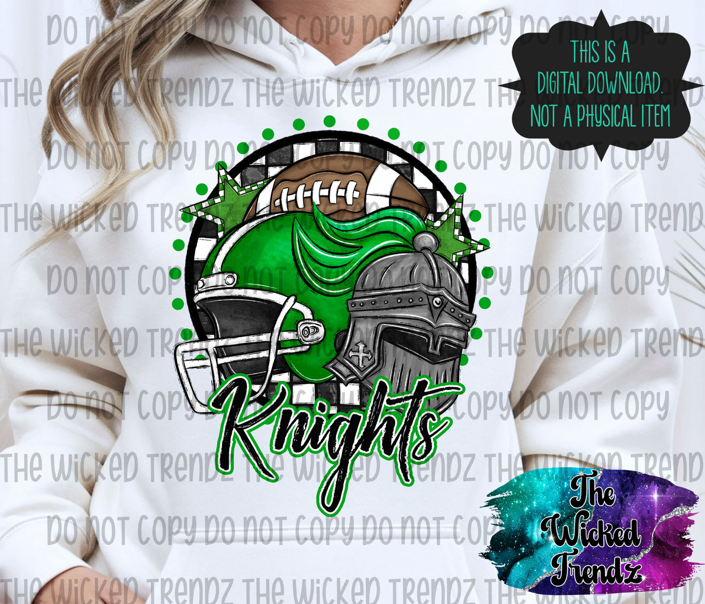 Knights Green Football Mascot Digital Design