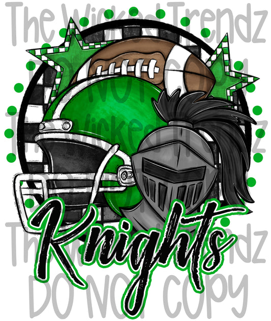Knights Green Football Team Mascot Digital Design