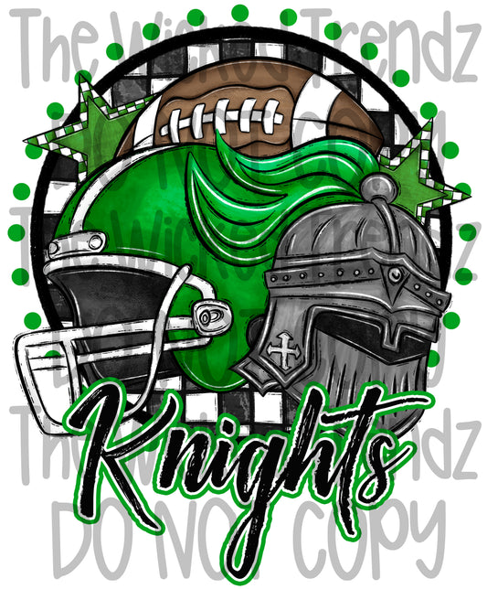 Knights Green Football Team Mascot Digital Design