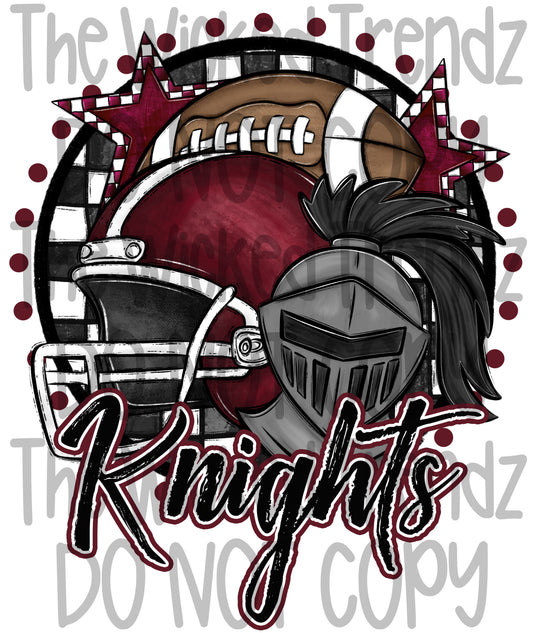 Knights Maroon Football Team Mascot Digital Design