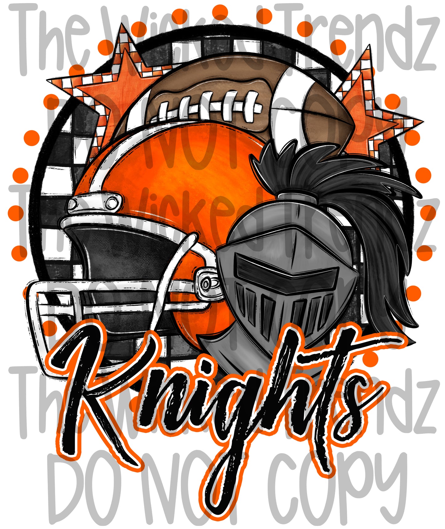 Knights Orange Football Mascot Digital Design