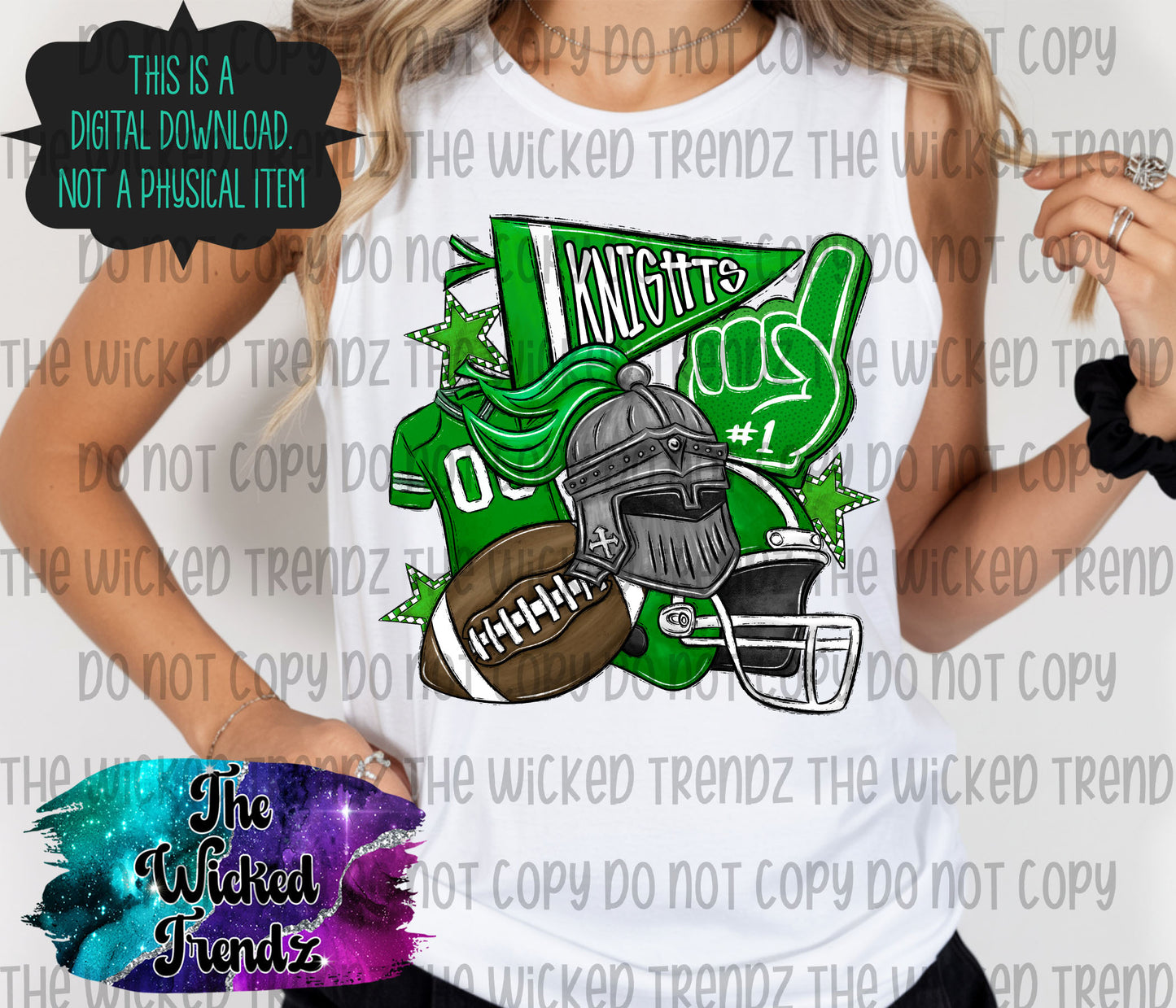 Knights Green Football Mascot Digital Design