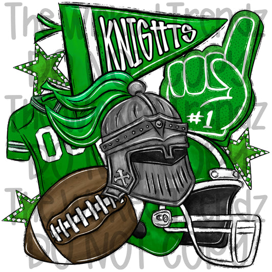Knights Green Football Team Mascot Digital Design