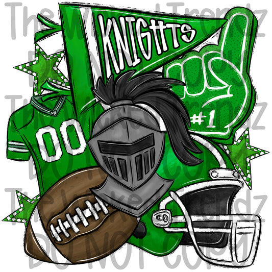 Knights Green Football Team Mascot Digital Design