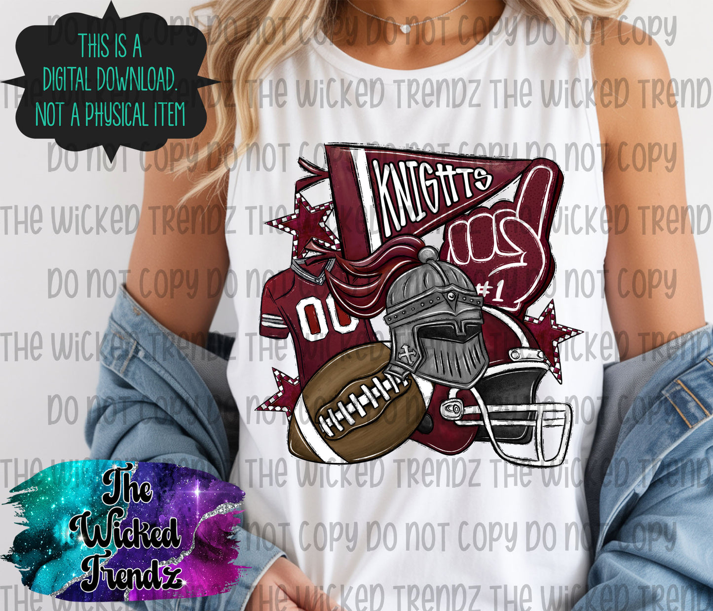Knights Maroon Football Mascot Digital Design