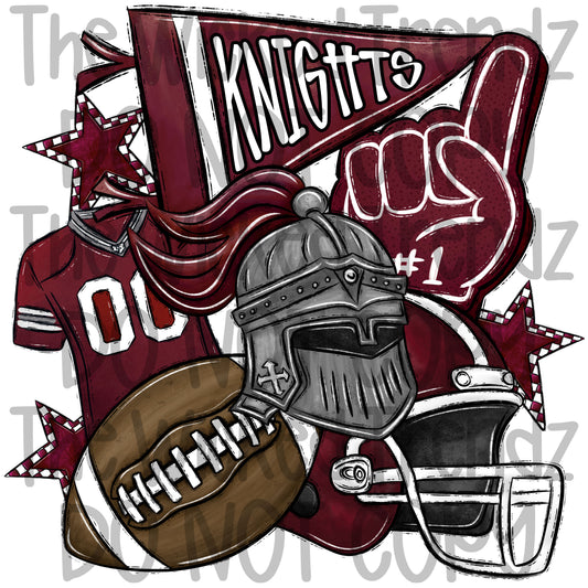 Knights Maroon Football Team Mascot Digital Design