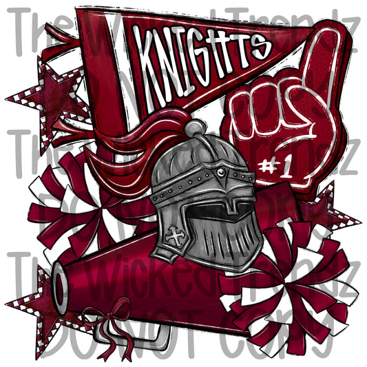 Knights Maroon Cheer Cheerleading Cheerleader Mascot Digital Design Spirit Shirt Design