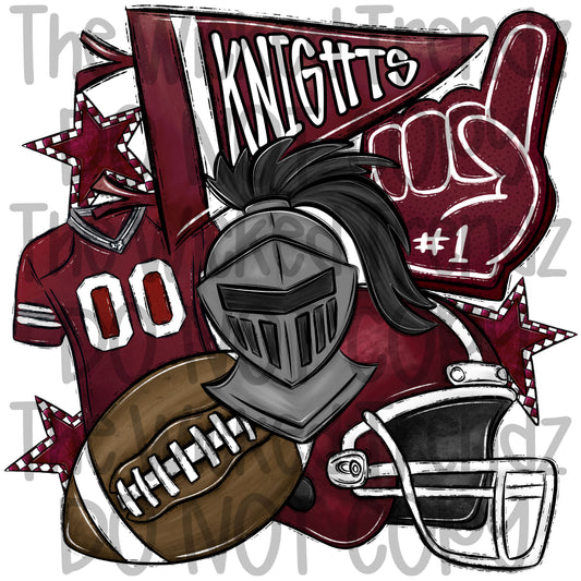 Knights Maroon Football Team Mascot Digital Design