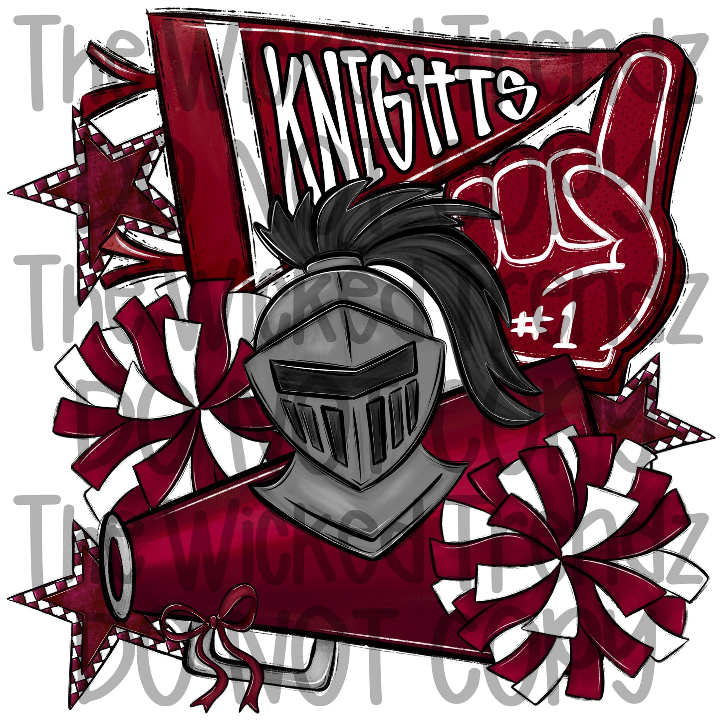 Knights Maroon Cheer Cheerleading Cheerleader Mascot Digital Design Spirit Shirt Design