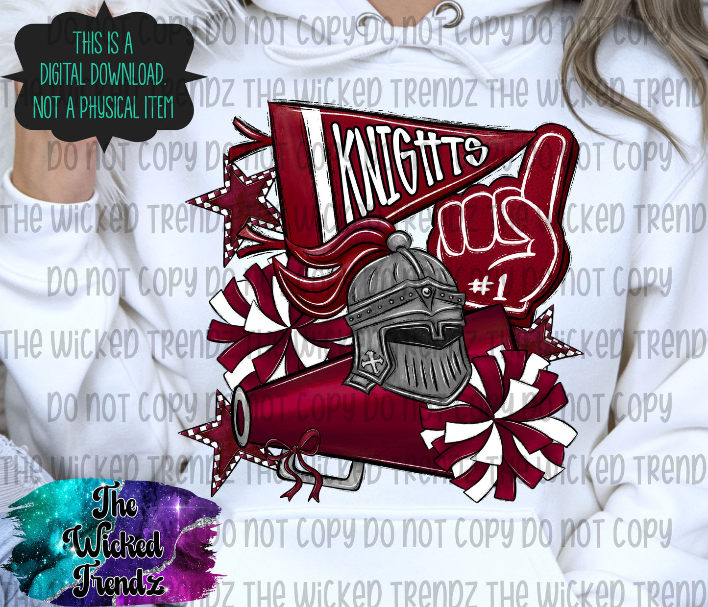 Knights Maroon Cheer Cheerleading Cheerleader Mascot Digital Design Spirit Shirt Design